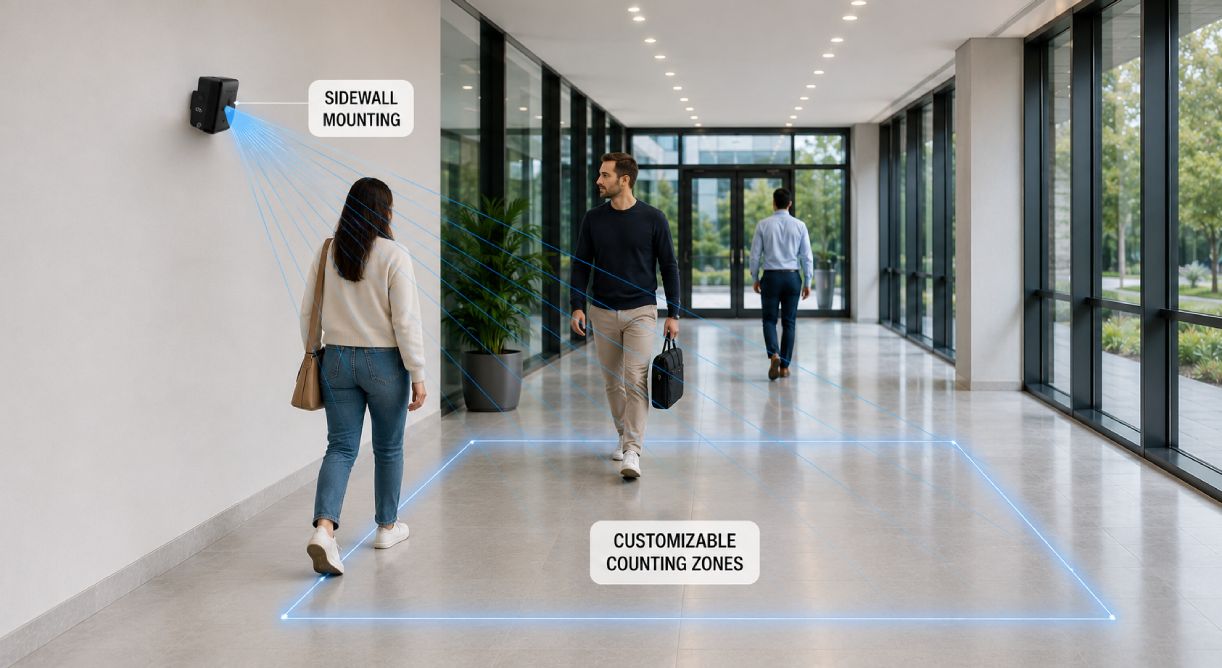 SensMax TAC-B EWP oldalfali telepítésű személyszámláló radarérzékelő