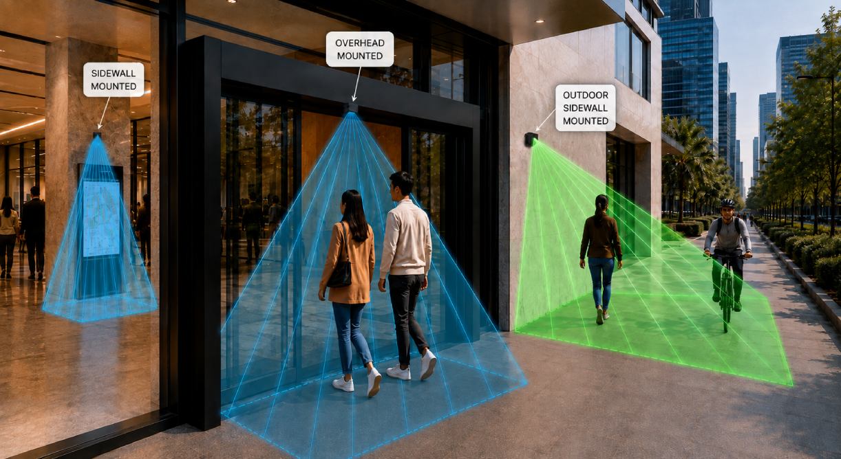 SensMax TAC-B EWP PoE radaros személyszámláló érzékelő fali és felső telepítéshez